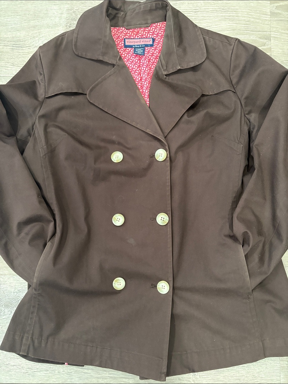 Vineyard Vines Double-Breasted Chocolate Brown Pea Spring Jacket
